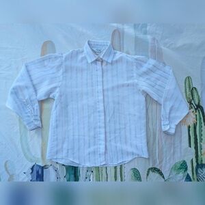 Vintage 80's Alicia Petite White, Pink, & Blue Pastel Vertical Striped Blouse